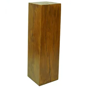 Solid wood minimalist pillar pedestal detail for entryway home decor or plant stand display.