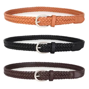 Damen geflochtener PU Leder Gürtel lässiger Dornschnalle Taillenriemen für Kleider Jeans.