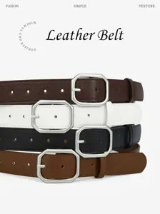 Ceinture femme en cuir PU avec boucle métallique géométrique ceinture décontractée pour jean.
