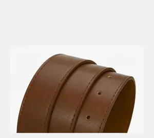 Brown PU leather wide belt featuring delicate texture and clean stitching detail for women.
