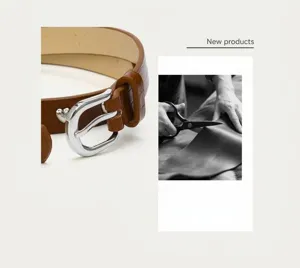 Women crocodile pattern leather belt with metal buckle and heart charm fashion accessory