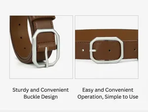 Ceinture femme en cuir PU avec boucle métallique octogonale élégante accessoire brun