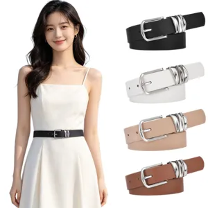 Damen stilvolle Schnalle Gürtel minimalistischer Taillengurt Kleid Jeans Mode Accessoire weiß