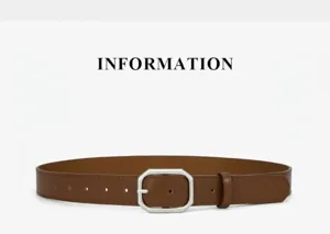 Vue détaillée de la ceinture en cuir PU marron pour femme avec boucle octogonale.