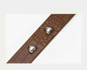 Women's heart rivet belt crocodile pattern thin waist strap stylish versatile fashion accessory