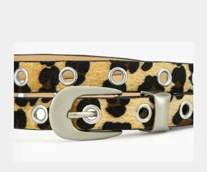 Ceinture en cuir imprimé léopard pour femme avec œillets métalliques et boucle ardillon