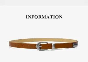 Minimalist women thin leather belt with vintage silver buckle, perfect for daily styling.
