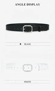 Ceinture minimaliste pour femme en cuir PU avec boucle carrée élégante et tendance chic.