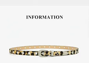 Ceinture fine imprimé léopard avec boucle ardillon en métal et œillets, élégante.