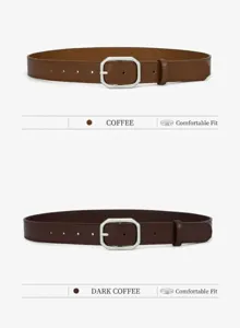 Vue détaillée de la ceinture en cuir PU pour femme avec boucle métallique carrée élégante.