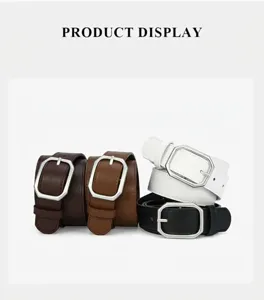 Vue détaillée d'une ceinture pour femme en cuir PU stylé avec boucle géométrique en métal.