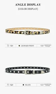 Ceinture fine en cuir pour femme avec boucle ardillon style minimaliste léopard et noir
