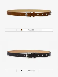 Women heart rivet skinny belt crocodile pattern stylish dress waist accessory brown camel