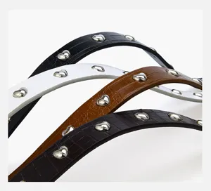 Women's crocodile pattern thin belt with silver heart rivets chic minimalist waist accessories