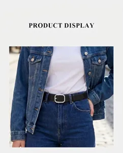 Ceinture femme en cuir PU noir avec boucle métal carrée argentée mode casual