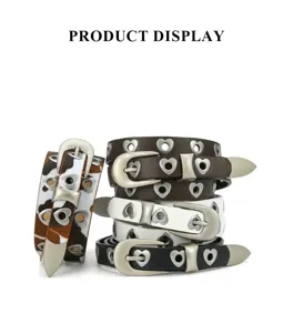 Ensemble de ceinture en cuir œillets cœur mode femmes boucle métal bracelet taille