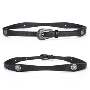 Cinturón de cuero PU estilo western mujer negro hebilla retro accesorio para jeans
