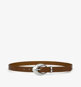 Women faux leather belt with stylish metal moon buckle, versatile jeans decorative accessory.