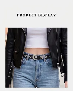 Ceinture fine en cuir femme avec boucle cœur mignonne et œillets élégants pour un style unique.