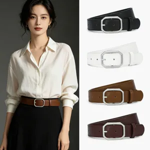 Ceinture élégante en cuir PU pour femme avec boucle géométrique chic pour style quotidien