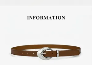Close-up of brown faux leather belt with unique silver metal moon buckle detail.