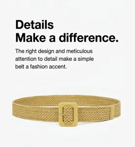 Close-up detail of the stylish woven straw belt showing the exquisite buckle and texture.