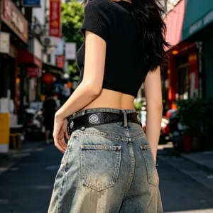 Cinturón de cuero PU estilo western para mujer con hebillas de metal plateado vintage accesorios