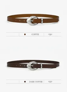 Women's minimalist faux leather belt with metal crescent buckle chic casual jeans accessory