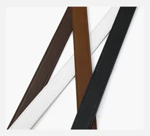 Close-up of women faux leather belt in multi-colors with neat edge stitching design.