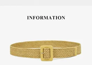 Casual PP straw woven belt for women with square buckle dress waist cinch accessory