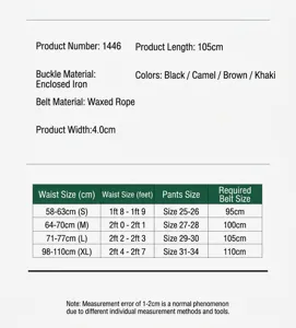 Women casual woven belt size chart, braided waist strap guide with multiple colors.