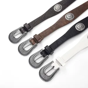 Cinturón Mujer Estilo Western Cuero PU Hebilla Plata Envejecida Vintage Jeans Accesorio