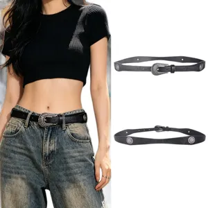Cinturón mujer estilo western de cuero PU negro hebilla vintage accesorio jeans casual