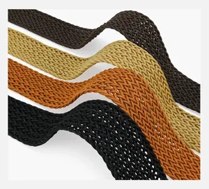 Detailed view of PP straw braided belt featuring tight woven texture in assorted colors.