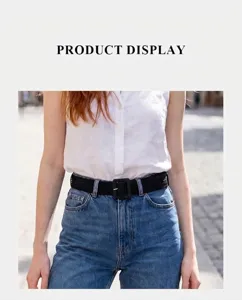 Woven straw belt for women casual dress waist cinching stylish black belt with square buckle