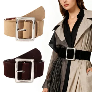 Ceinture en Cuir PU Mode Luxe Femme Boucle Ardillon Carrée Minimaliste Ceinture Large Pour Robe Accessoires Quotidiens