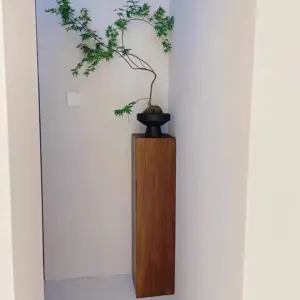 Solid wood plant stand Wabi-sabi corner pedestal display rack for home decor walnut color