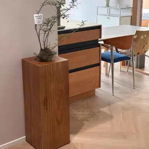 Solid wood display block for home decor, wabi-sabi walnut finish side table or plant stand.