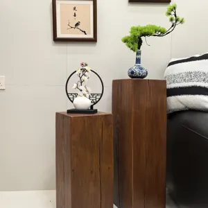 Wabi-Sabi Solid Pine Wood Stump Display Stand Living Room Hallway Plant Stand Wooden Stool Side Table Home Decor