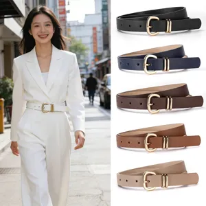 Cinturón Fino de Cuero PU para Mujer Moda Simple Hebilla de Perno Cinturón de Cintura Hebilla de Aleación Versátil Vestido Casual Cinturón Decorativo