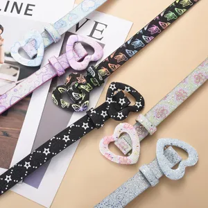 Ensemble de ceinture à paillettes pour enfants avec boucle cœur papillon motif mode
