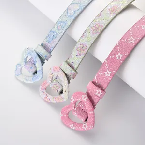Ceinture pour fille paillettes cœur jolie sangle en cuir brillant étoile robe et jean chic.