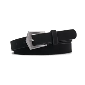 Ceinture femme vintage en cuir PU noir avec boucle ardillon métallique unique et élégante.