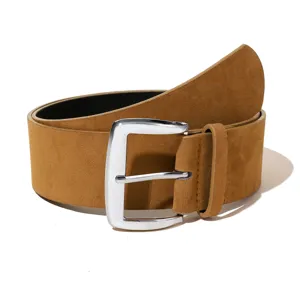 Brown suede wide belt detail, vintage metallic buckle, textured women accessory closeup