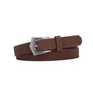 Ceinture Femme en Daim PU Marron Vintage avec Boucle Ardillon Métallique Rétro