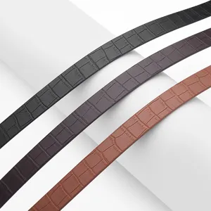 Women fashion thin belt crocodile pattern glossy finish versatile casual leather accessory view.