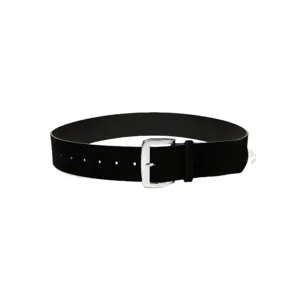 Classic black suede wide belt for women with silver metal buckle, stylish waist accessory.