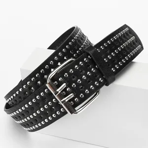 Women's Punk Hip Hop PU Leather Belt Multi-Layer Rivet Star Hollow Out Casual Daily Versatile Waist Belt Fashion Accessories