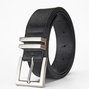 Classic black leather belt for women with silver square buckle, versatile jeans accessory.