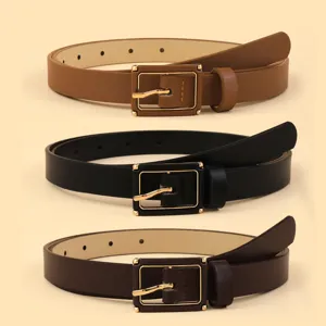 Ceinture Minimaliste Rétro en Cuir PU avec Boucle Ardillon pour Femmes Design Uni Décontracté Accessoires de Ceinture pour Jeans